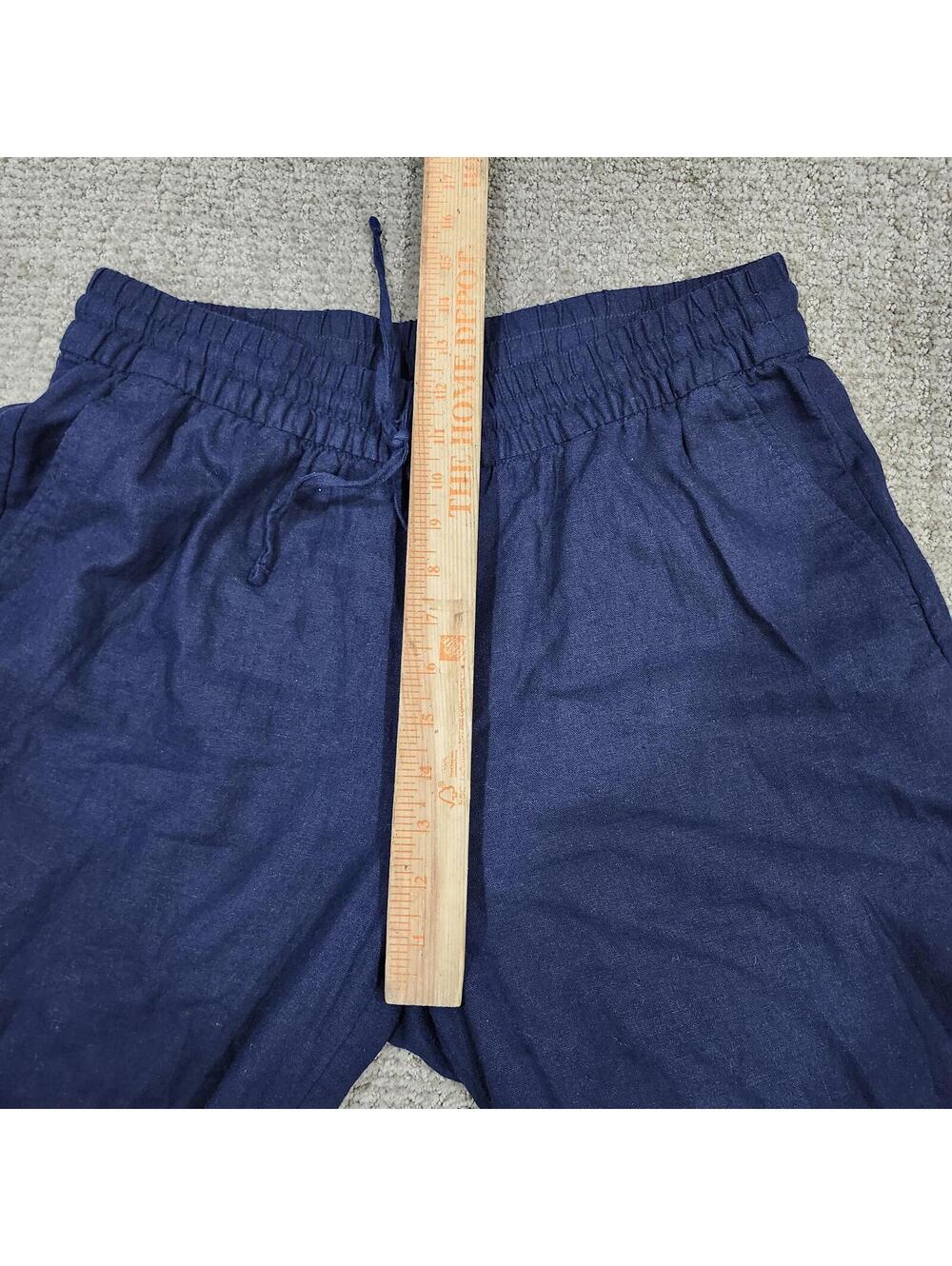 Banana Republic Wide Leg Crop Pants Blue Medium Linen Blend Drawstring Pockets - Picture 3 of 9